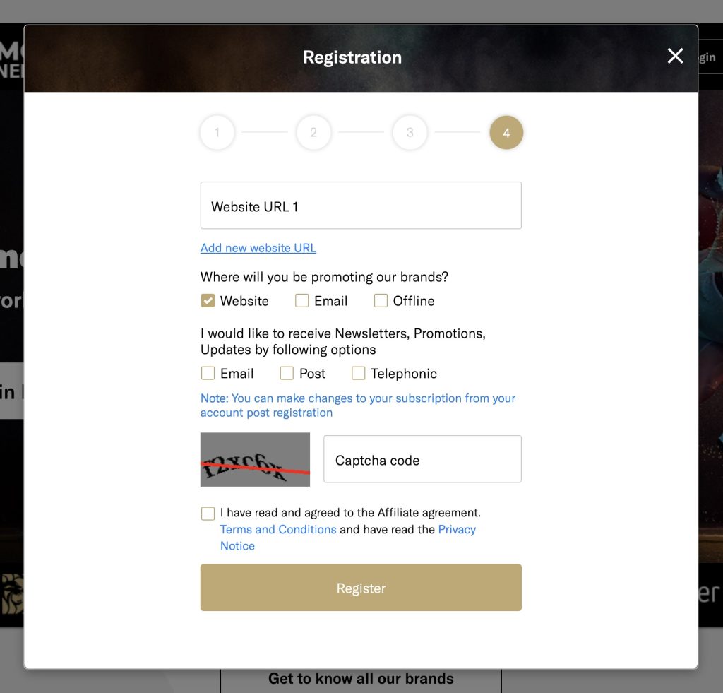 BetMGM Affiliate Program Step 4